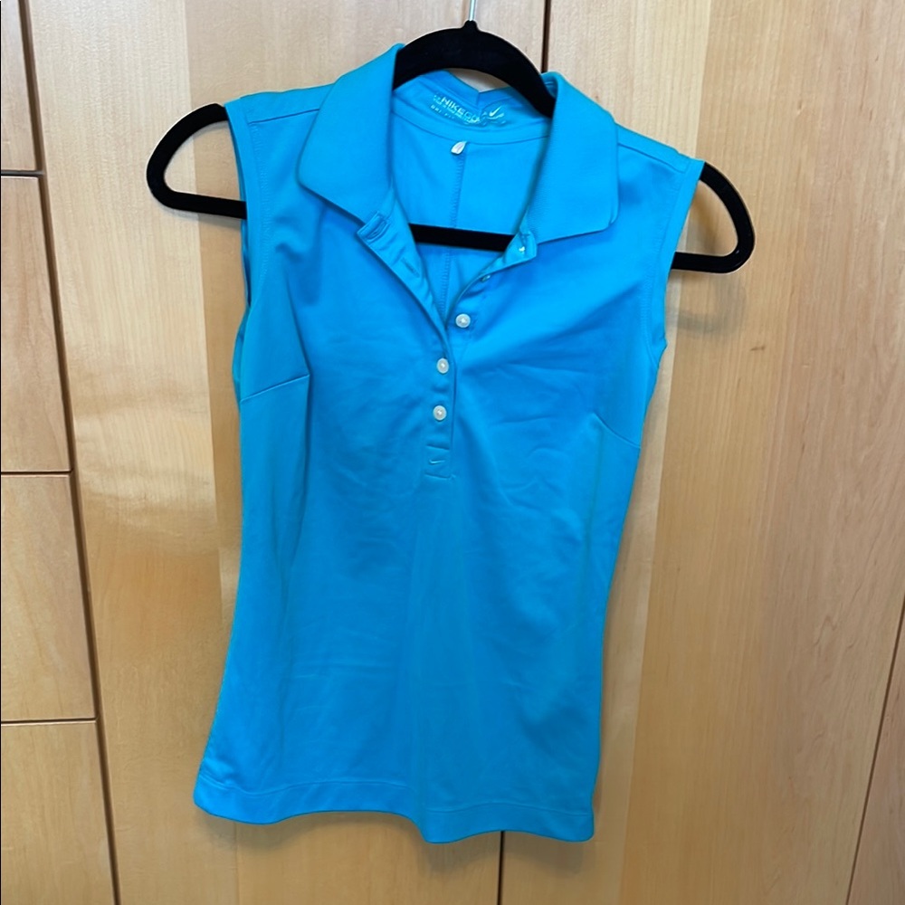 Women's Blue Sleeveless Polo Top